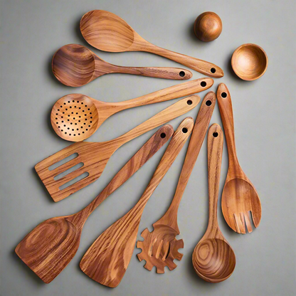 Sustainable Teakwood Kitchen Utensil Set – Antibacterial Cooking Tools