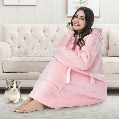 Soft Fleece and Wool Hooded Blanket for Home Comfort and Warmth