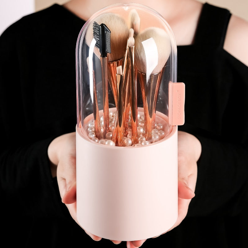 Chic Makeup Brush Organizer with Stylish Pearls