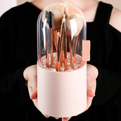 Chic Makeup Brush Organizer with Stylish Pearls