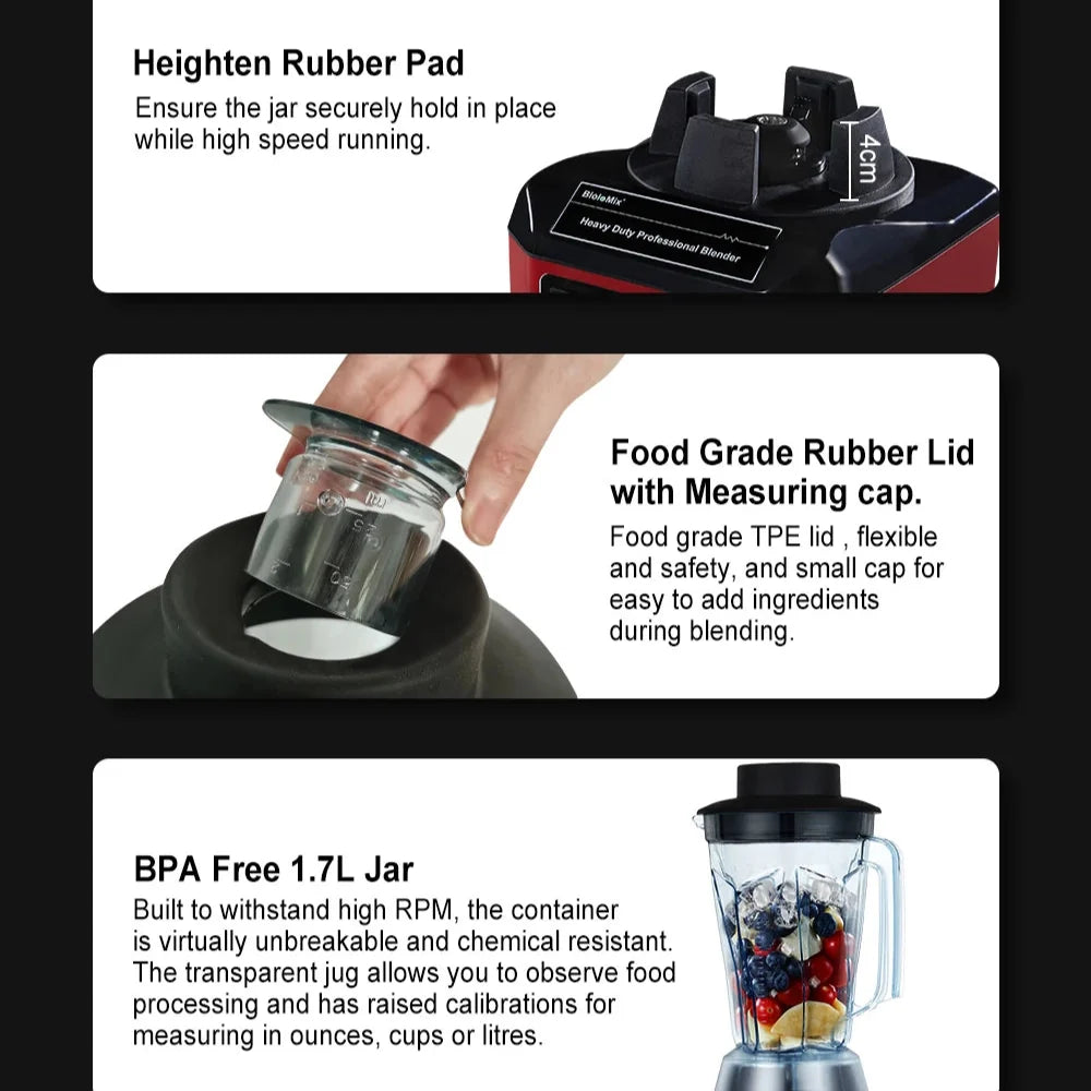 2200W Countertop Blender with 2L Jar, 6-Blade System, Timer, Silent Operation