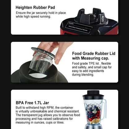 2200W Countertop Blender with 2L Jar, 6-Blade System, Timer, Silent Operation