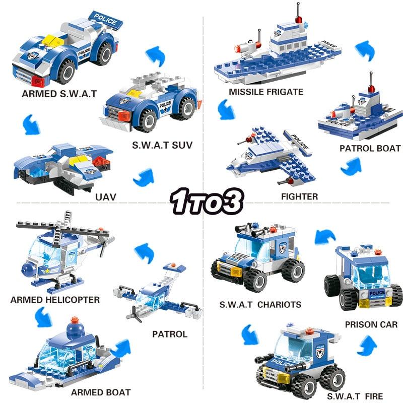 8-in-1 SWAT Police Truck Station Building Blocks Set - Gift for Children