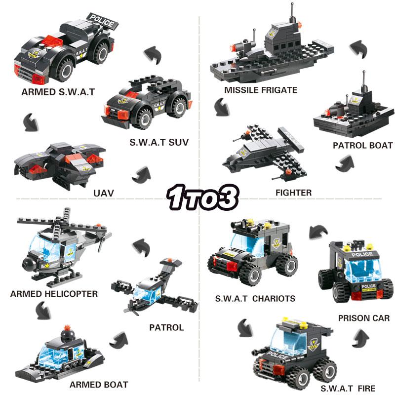 8-in-1 SWAT Police Truck Station Building Blocks Set - Gift for Children