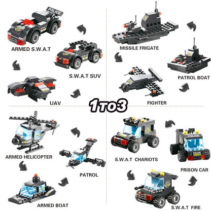 8-in-1 SWAT Police Truck Station Building Blocks Set - Gift for Children