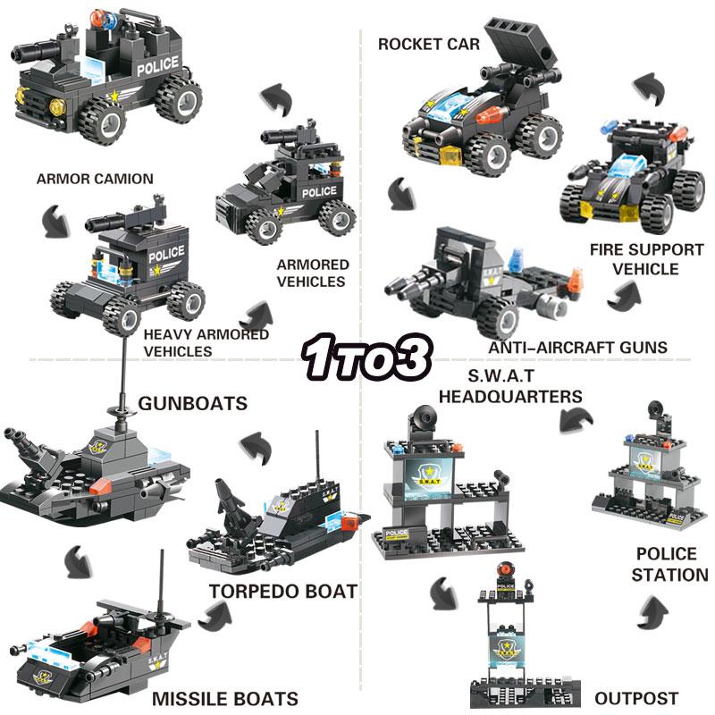 8-in-1 SWAT Police Truck Station Building Blocks Set - Gift for Children