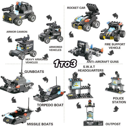 8-in-1 SWAT Police Truck Station Building Blocks Set - Gift for Children