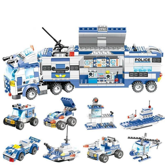 8-in-1 SWAT Police Truck Station Building Blocks Set - Gift for Children