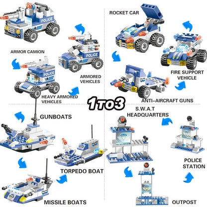 8-in-1 SWAT Police Truck Station Building Blocks Set - Gift for Children