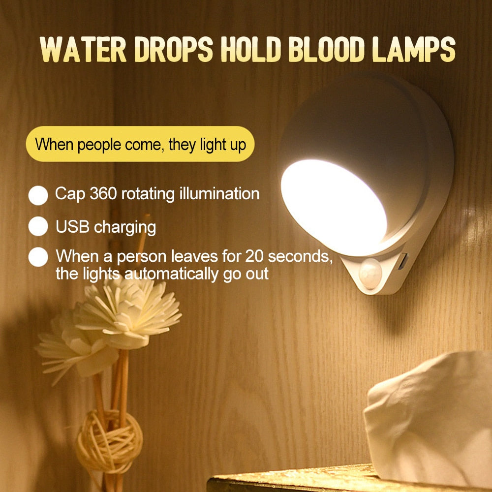 Magnetic Night Light with 360-Degree Rotating Water Drop Design