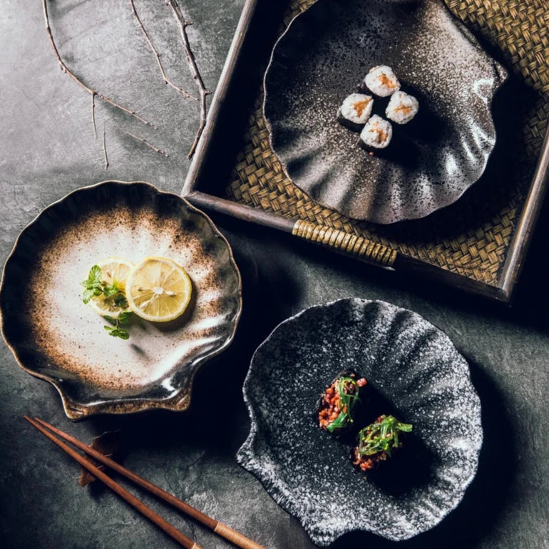 Tableware with Shell Pattern - Coastal Ceramic Dinner Plate