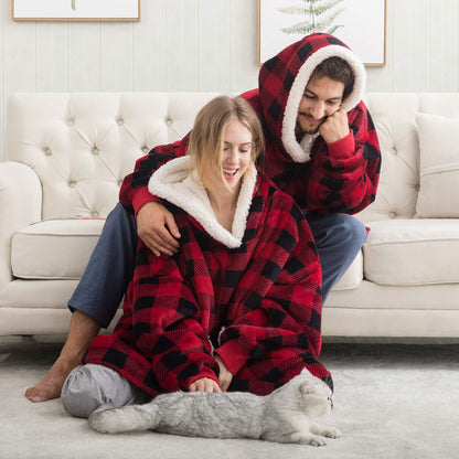 Soft Fleece and Wool Hooded Blanket for Home Comfort and Warmth