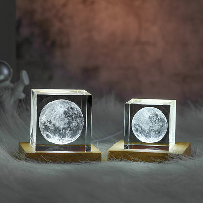 Moon Nightlight in 3D Crystal Cube Design