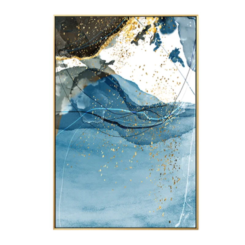 Elegant Blue and Yellow Marble Canvas Artwork for Modern Spaces