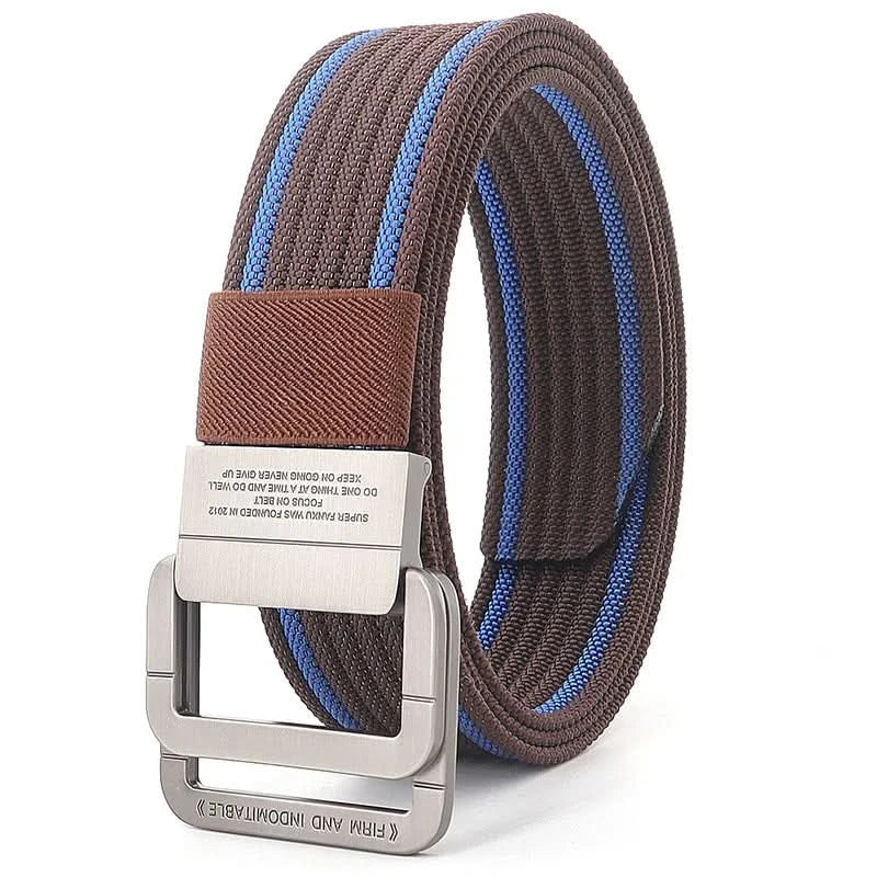 Unisex Adjustable Canvas Belt with Double Metal Ring Buckle