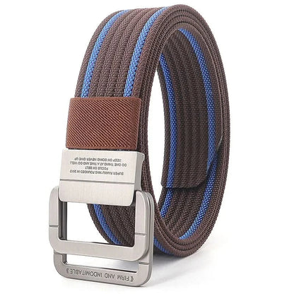 Unisex Adjustable Canvas Belt with Double Metal Ring Buckle