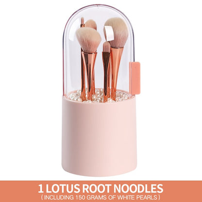 Chic Makeup Brush Organizer with Stylish Pearls