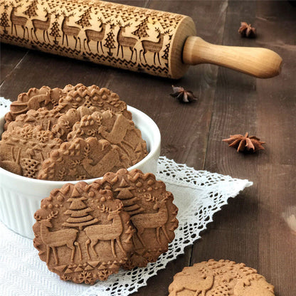 Wooden Rolling Pin with Christmas Design | Handmade Beechwood