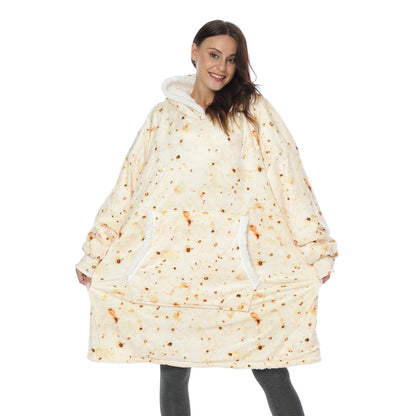 Soft Fleece and Wool Hooded Blanket for Home Comfort and Warmth