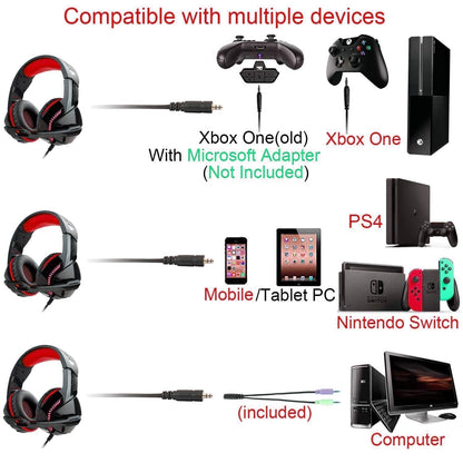 Versatile Gaming Headset with LED Lights and Volume Control