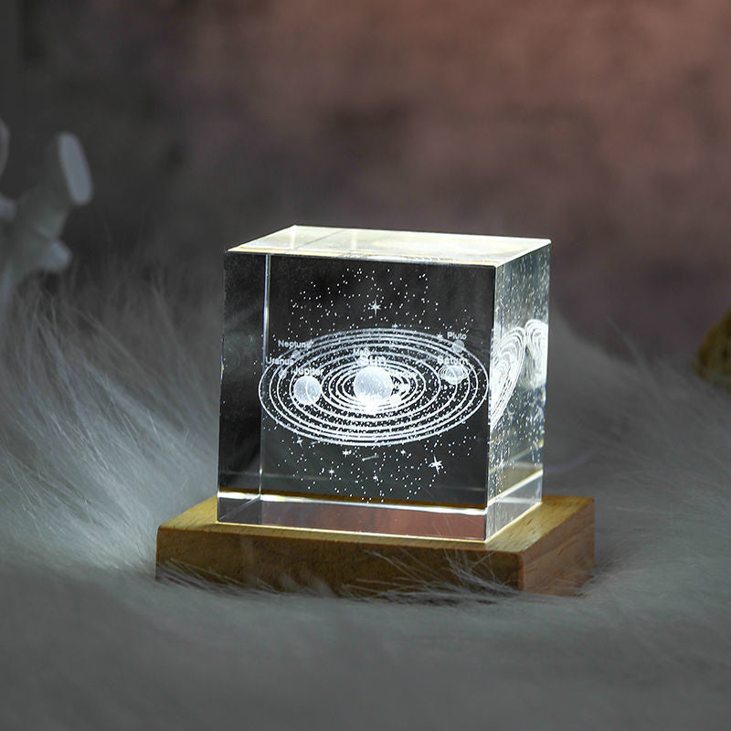 Moon Nightlight in 3D Crystal Cube Design
