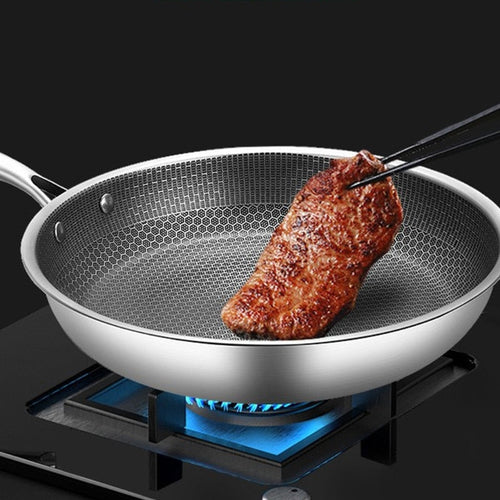 Stainless Steel Non-Stick Frying Pan with Honeycomb Design and Ergonomic Handle