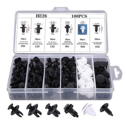 Car Clip Kit with 100 Fastener Pin Rivets for Bumpers