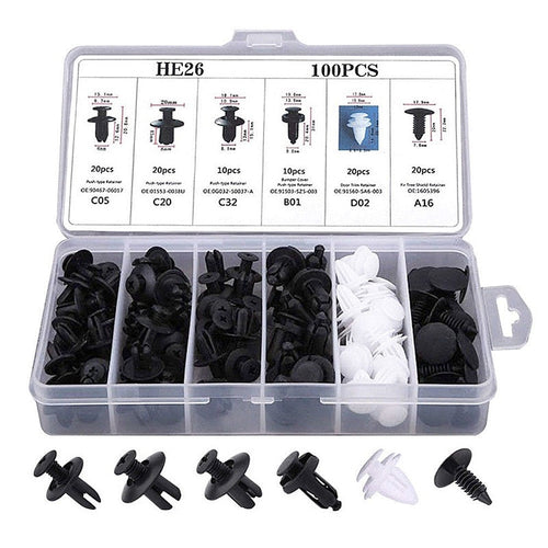 Car Clip Kit with 100 Fastener Pin Rivets for Bumpers