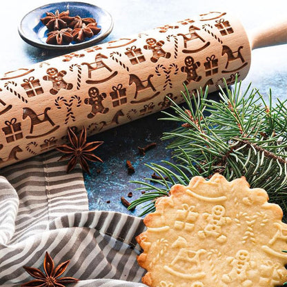 Wooden Rolling Pin with Christmas Design | Handmade Beechwood