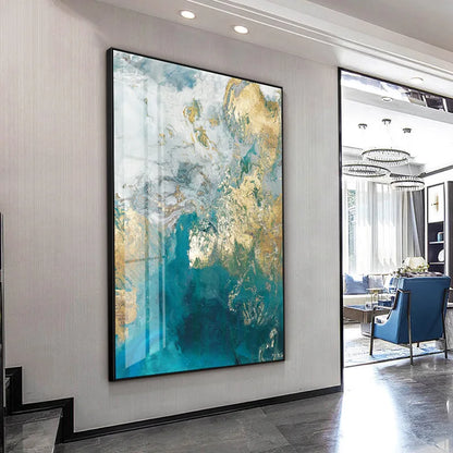Luxe Aqua Marble Canvas Art for Elegant Home Decor