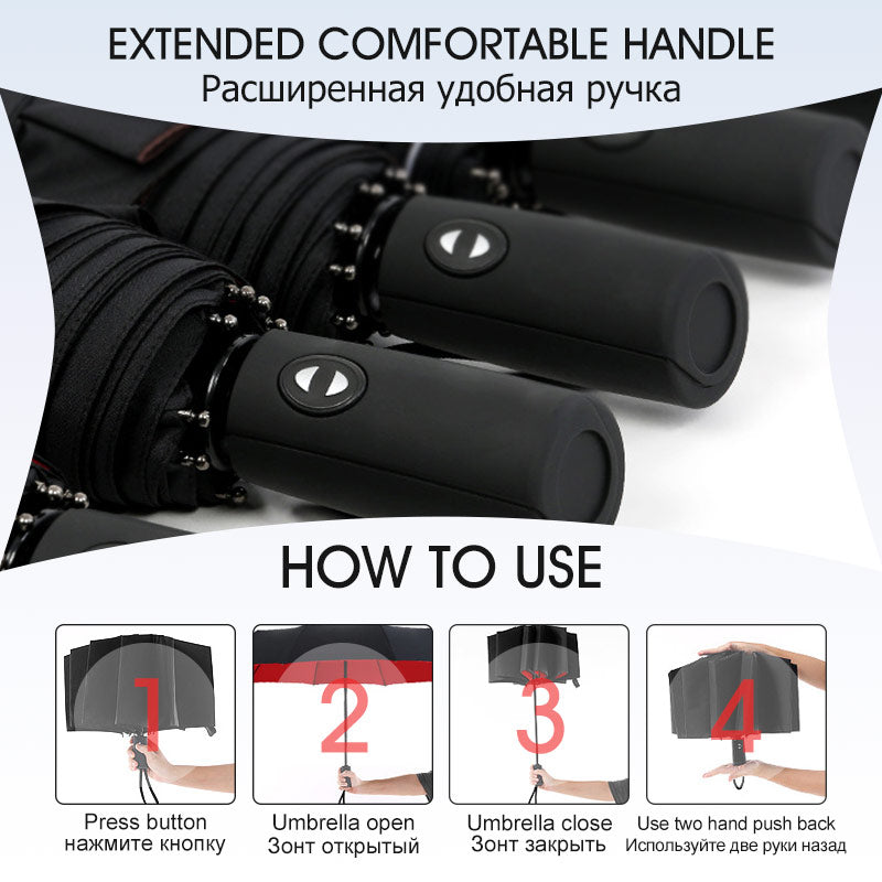 Windproof Automatic Umbrella with Reversed Closing – StormShield Design