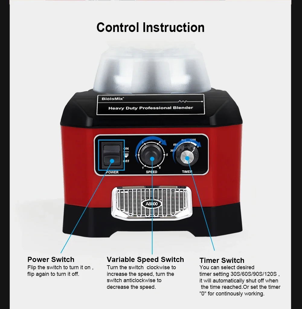2200W Countertop Blender with 2L Jar, 6-Blade System, Timer, Silent Operation