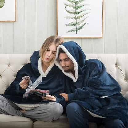 Soft Fleece and Wool Hooded Blanket for Home Comfort and Warmth