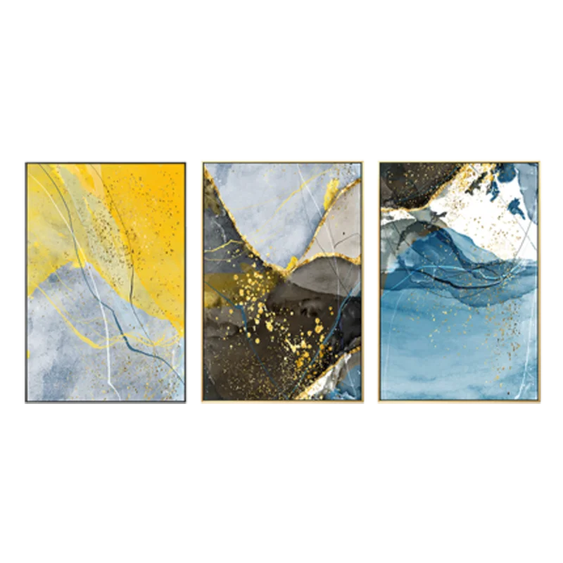 Elegant Blue and Yellow Marble Canvas Artwork for Modern Spaces