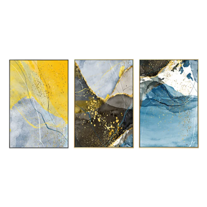 Elegant Blue and Yellow Marble Canvas Artwork for Modern Spaces