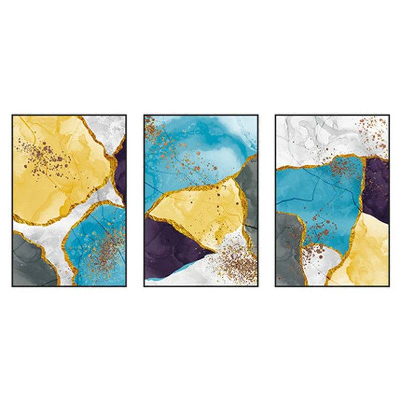 Elegant Blue and Yellow Marble Canvas Artwork for Modern Spaces