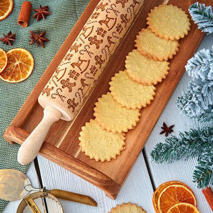 Wooden Rolling Pin with Christmas Design | Handmade Beechwood