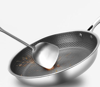 Stainless Steel Non-Stick Frying Pan with Honeycomb Design and Ergonomic Handle