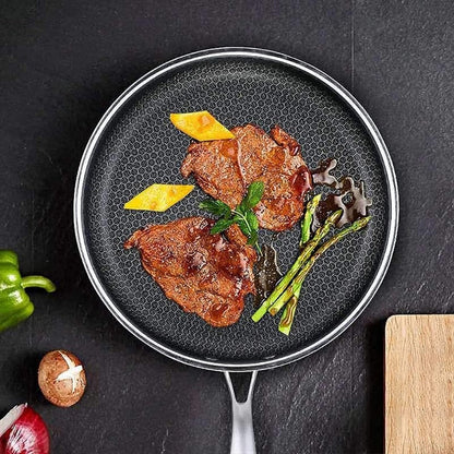 Stainless Steel Non-Stick Frying Pan with Honeycomb Design and Ergonomic Handle