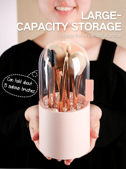 Chic Makeup Brush Organizer with Stylish Pearls