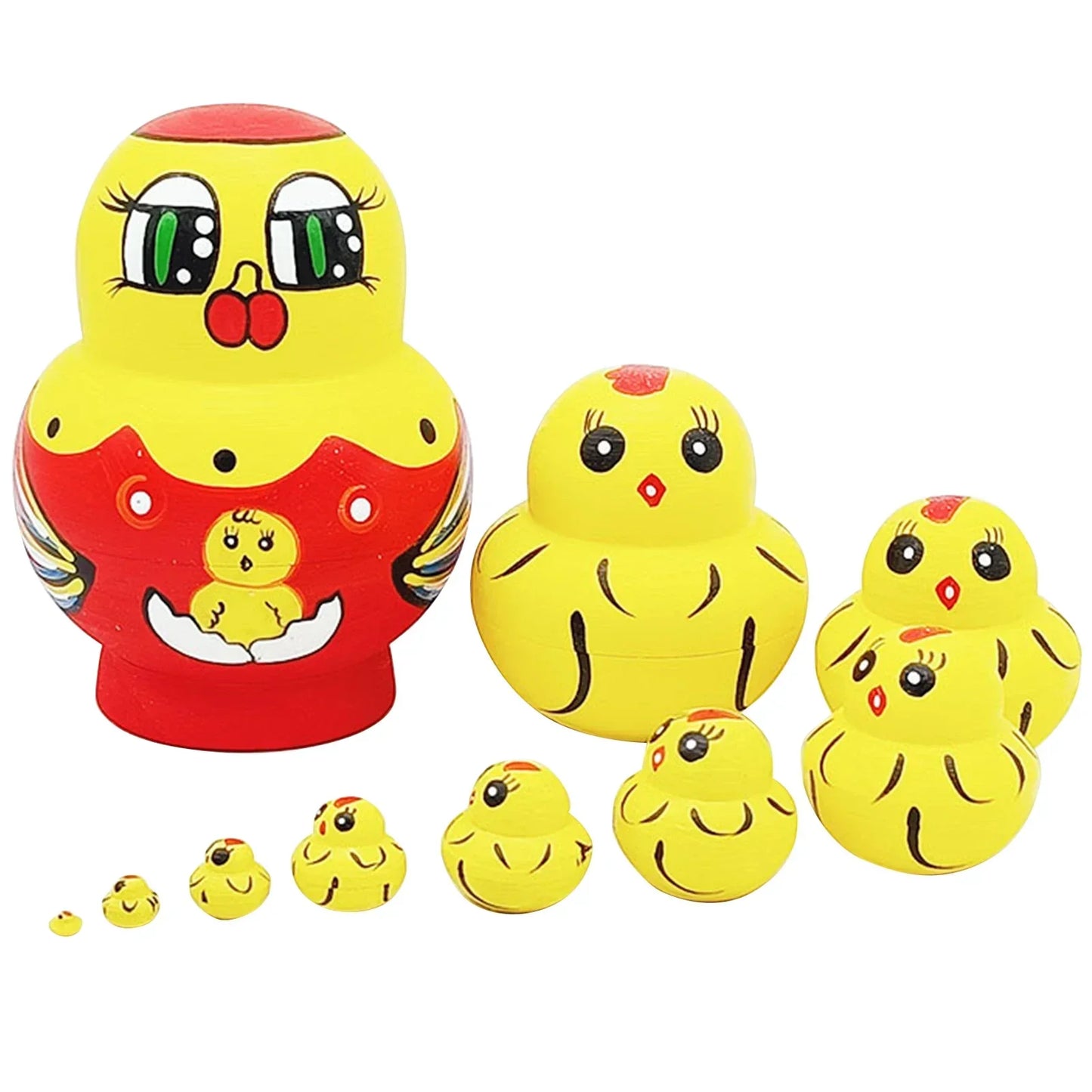 Set of 10 Wooden Russian Nesting Dolls - Matryoshka Dolls