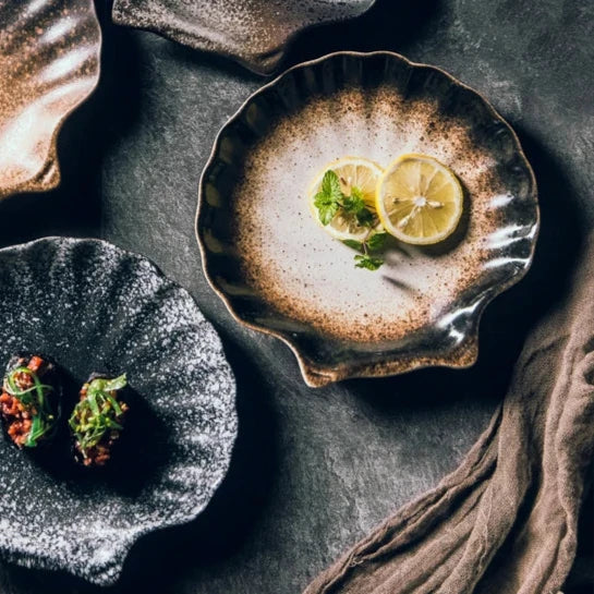 Tableware with Shell Pattern - Coastal Ceramic Dinner Plate