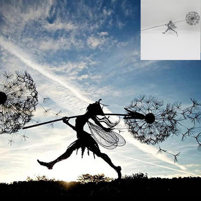 Outdoor Garden Sculpture of Fairies and Dandelions Dancing Together