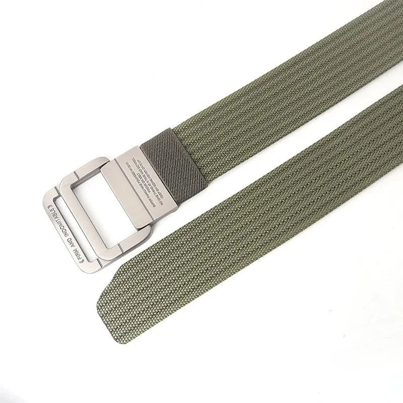 Unisex Adjustable Canvas Belt with Double Metal Ring Buckle