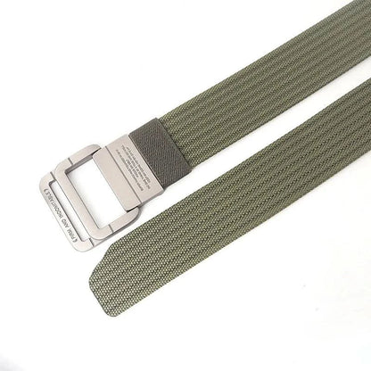 Unisex Adjustable Canvas Belt with Double Metal Ring Buckle