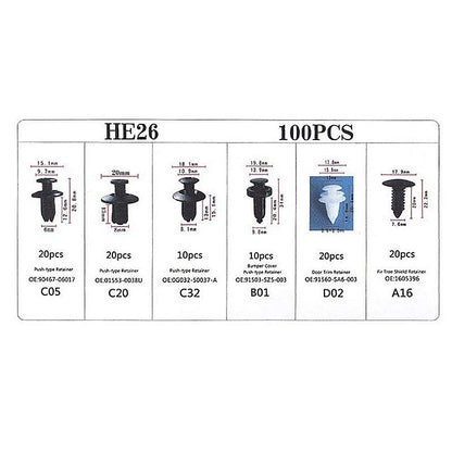 Car Clip Kit with 100 Fastener Pin Rivets for Bumpers