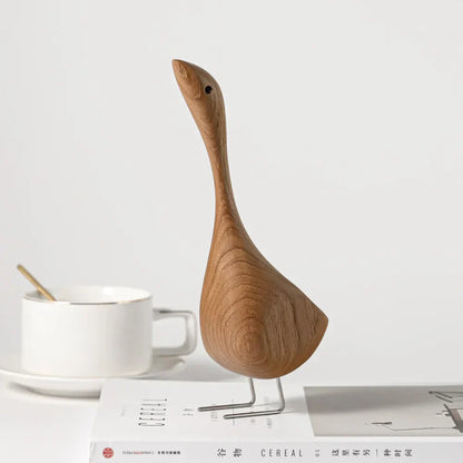 Abstract Teak Wood Goose Couple Sculpture – Nordic Animal Home Decor