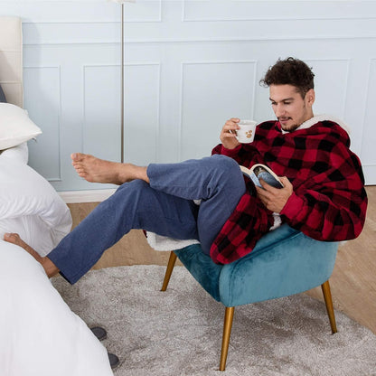 Soft Fleece and Wool Hooded Blanket for Home Comfort and Warmth