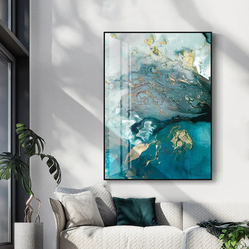 Luxe Aqua Marble Canvas Art for Elegant Home Decor