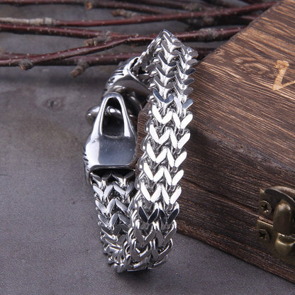 Silver Viking Bracelet with Fenrir Design – Handmade WolfBand